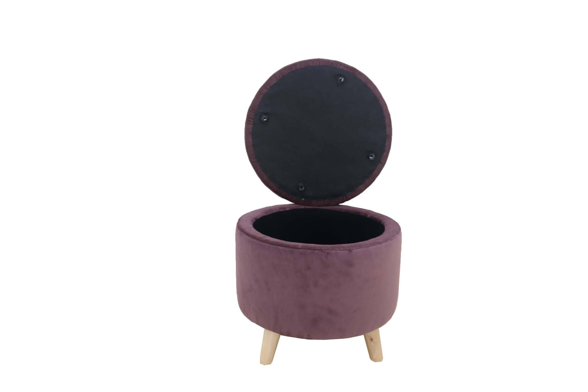 Pouf velours violet avec rangement Ø.45 x H.38 cm - Image 3