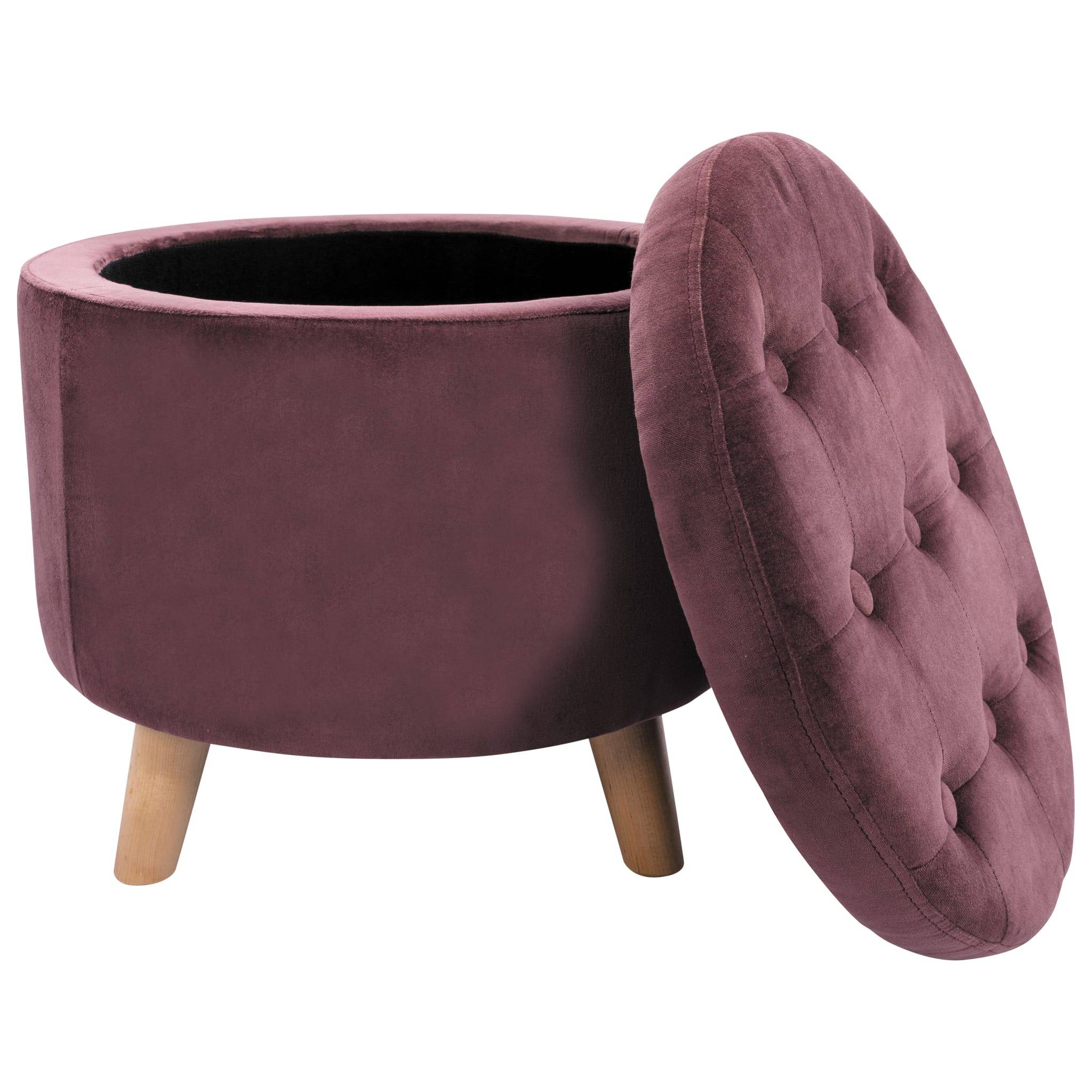 Pouf velours violet avec rangement Ø.45 x H.38 cm - Image 5