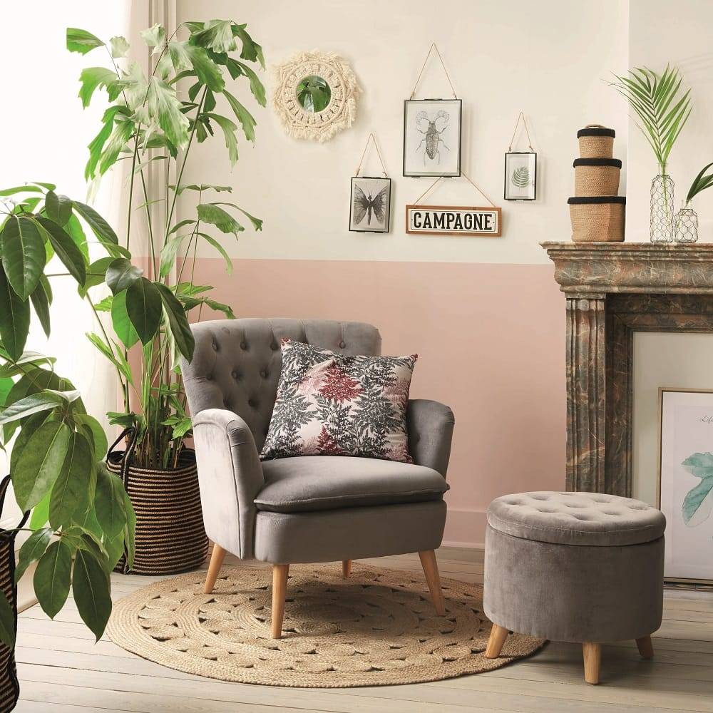 Pouf velours gris avec rangement Ø.45 x H.38 cm - Image 2