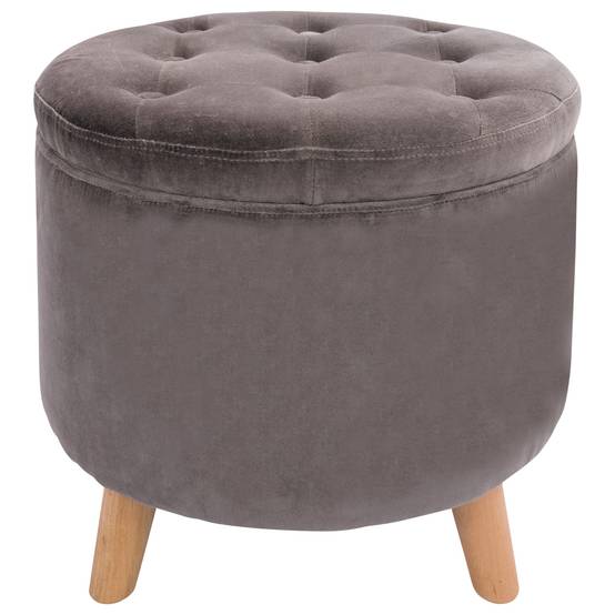 Pouf velours gris avec rangement Ø.45 x H.38 cm - Image 1