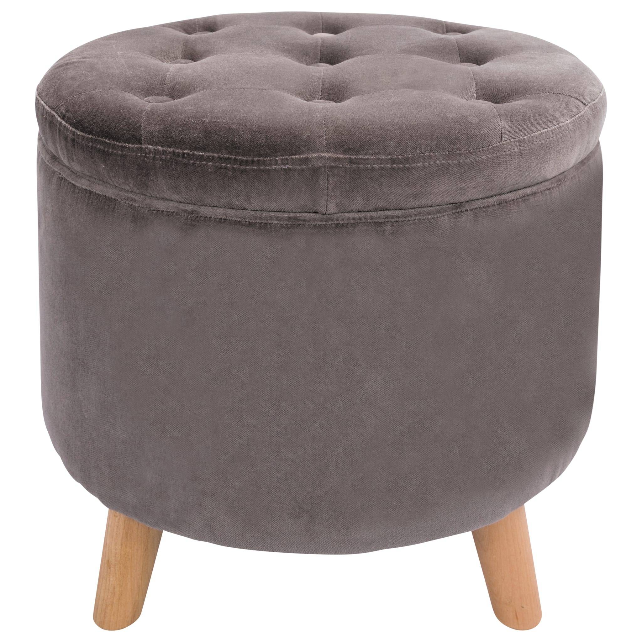 Pouf velours gris avec rangement Ø.45 x H.38 cm - Image 1