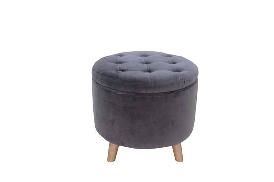 Pouf velours gris avec rangement Ø.45 x H.38 cm - Image 6