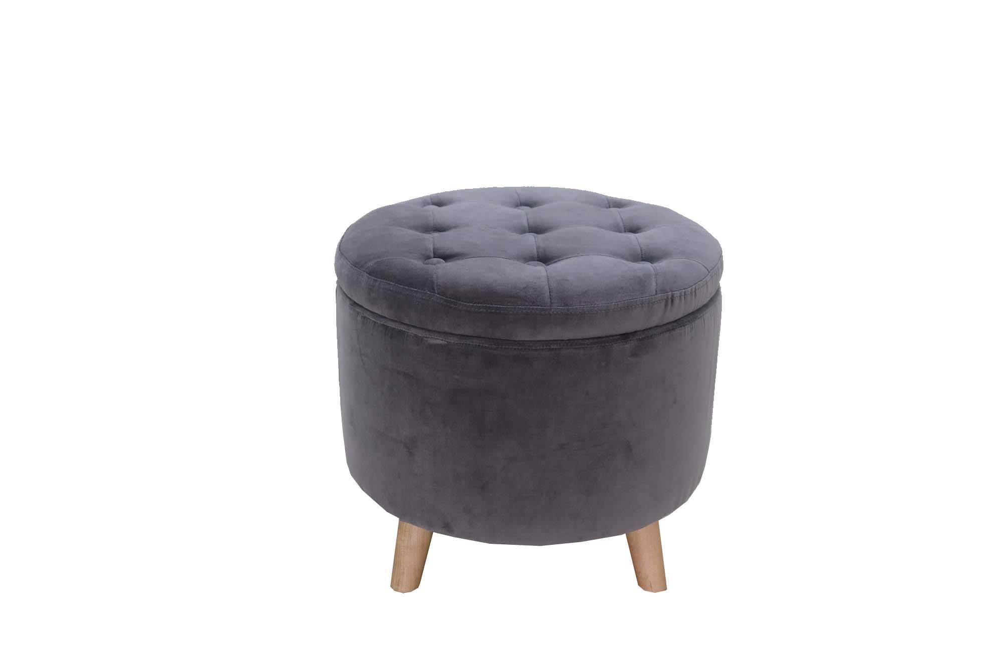 Pouf velours gris avec rangement Ø.45 x H.38 cm - Image 6