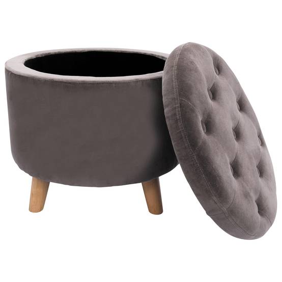 Pouf velours gris avec rangement Ø.45 x H.38 cm - Image 3