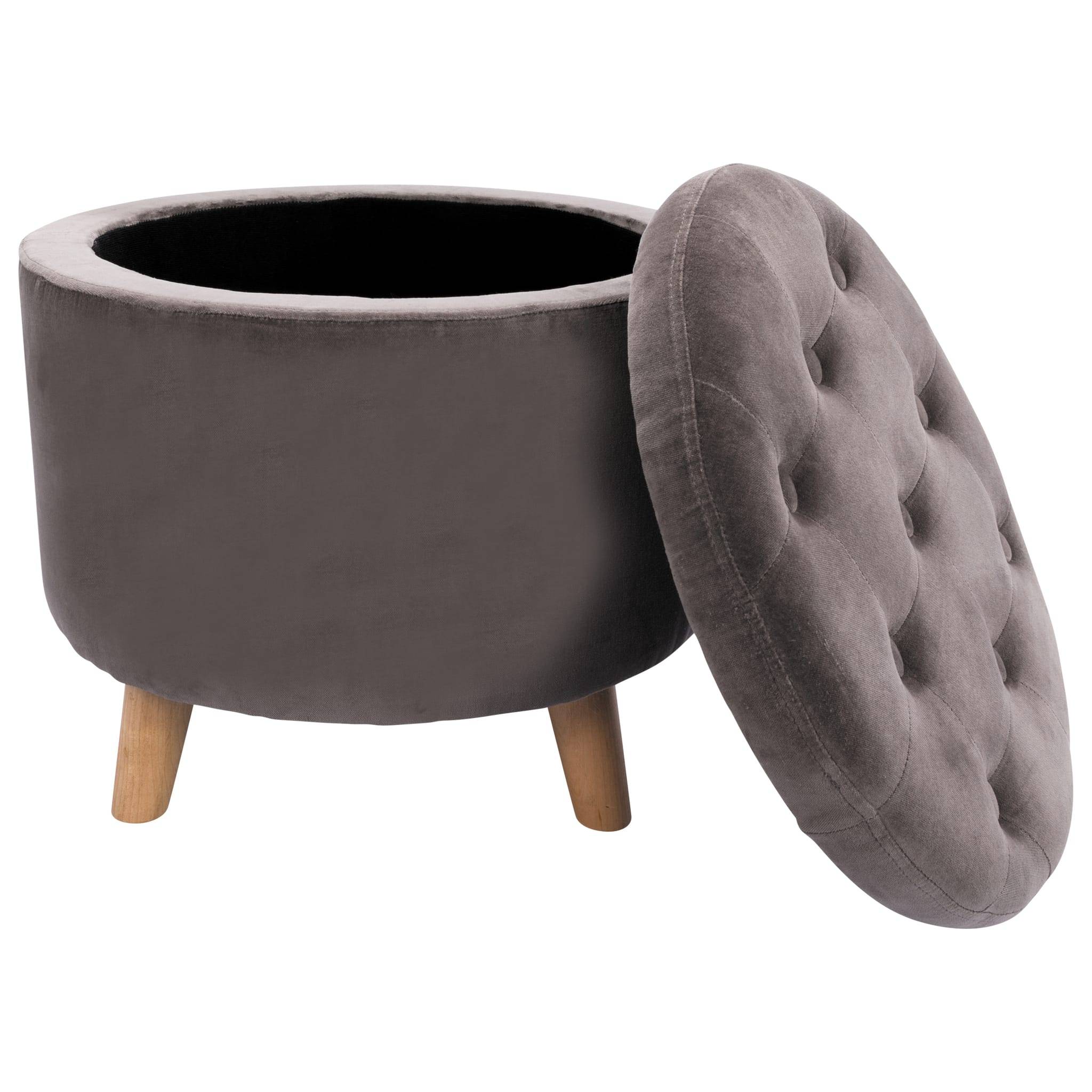 Pouf velours gris avec rangement Ø.45 x H.38 cm - Image 3