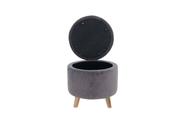 Pouf velours gris avec rangement Ø.45 x H.38 cm - Image 5