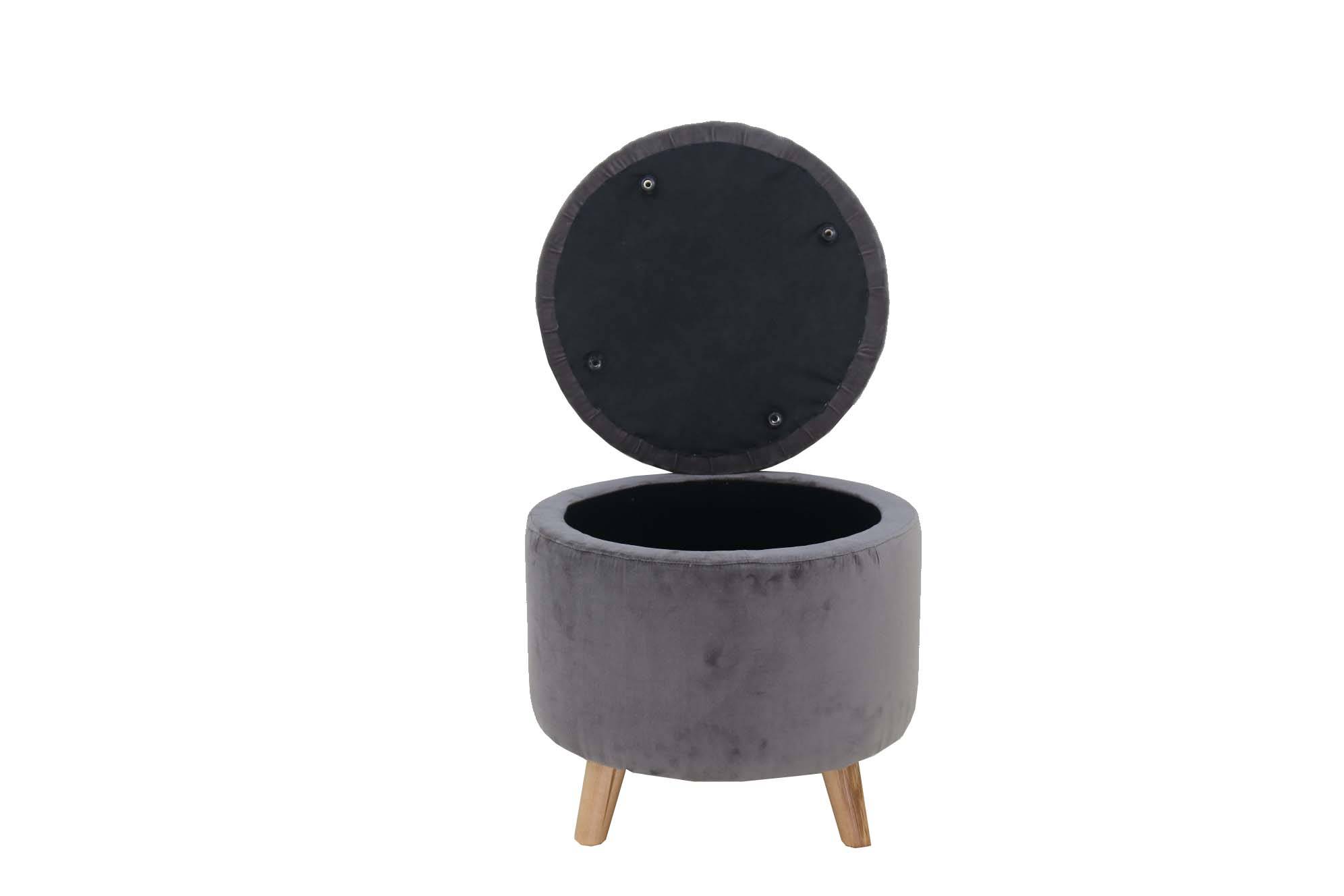 Pouf velours gris avec rangement Ø.45 x H.38 cm - Image 5