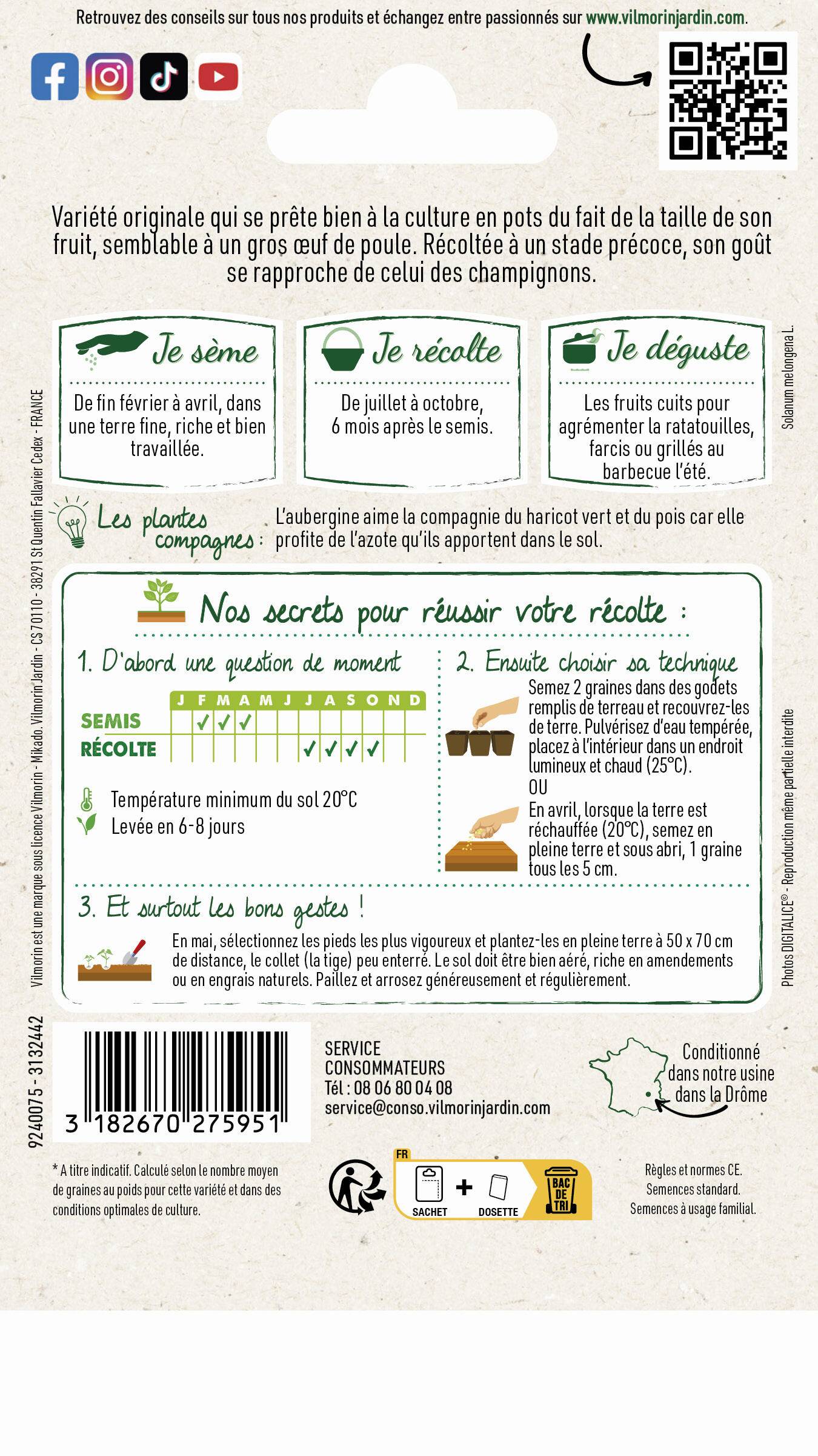 Vilmorin - Aubergine blanche ronde a œuf cuisine du monde série 2 sachet graines 1 g - Vilmorin - Image 4