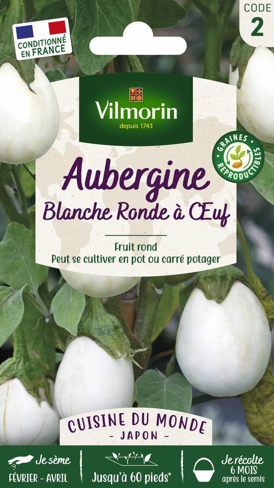 Vilmorin - Aubergine blanche ronde a œuf cuisine du monde série 2 sachet graines 1 g - Vilmorin - Image 2
