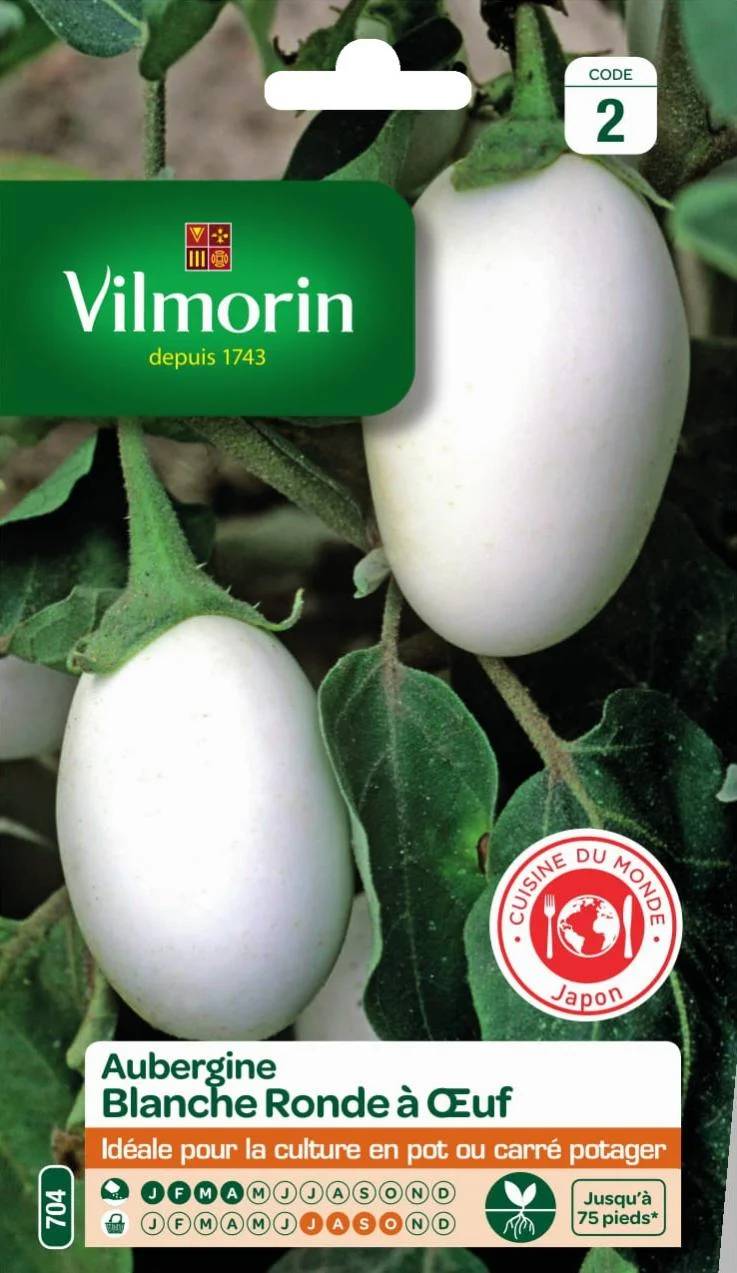 Vilmorin - Aubergine blanche ronde a œuf cuisine du monde série 2 sachet graines 1 g - Vilmorin - Image 1