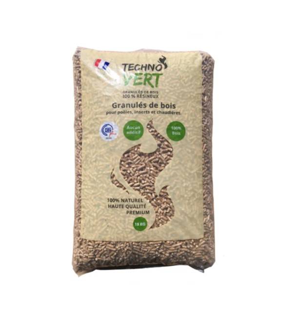 TECHNO VERT - Pellet / Granulés de bois résineux DIN plus 15 kg - Techno Vert