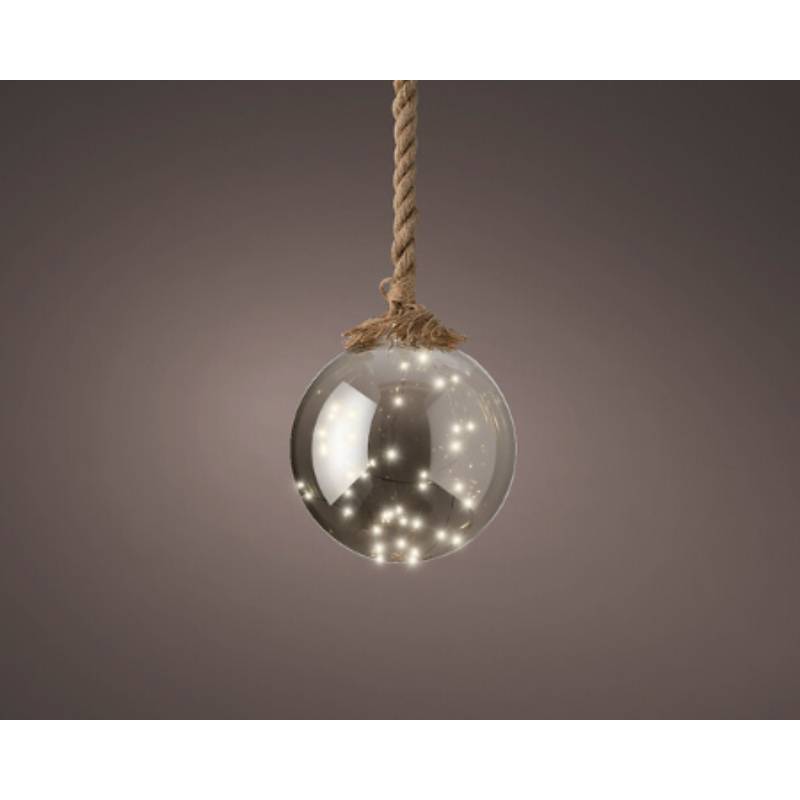 Luminéo - Micro LED Boule en verre avec corde - Gris fumé Ø.20 x H.80 cm