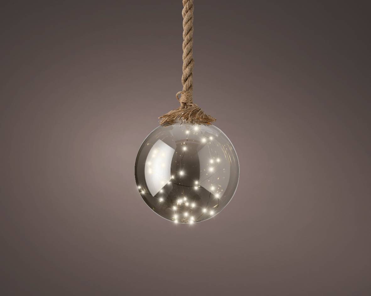 Luminéo - Micro LED Boule en verre avec corde - Gris fumé Ø.20 x H.80 cm - Imagen 3