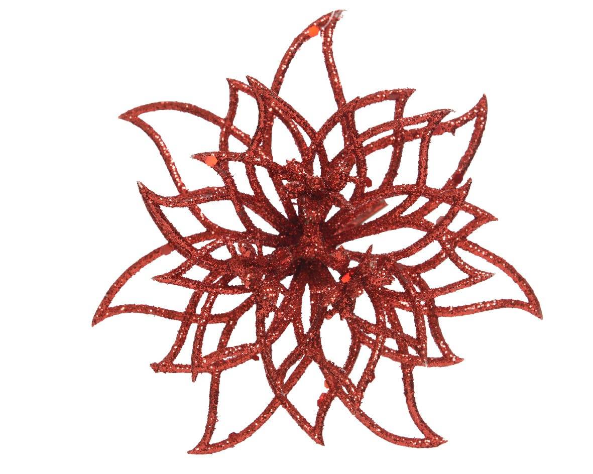 Decoris - Decoris - Fleur de Noël en plastique sur clip Rouge Ø.14 cm - Image 1