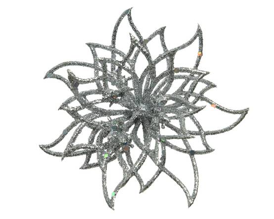 Decoris - Decoris - Fleur en plastique sur clip Argent - Ø.14 x H.5 cm - Image 1