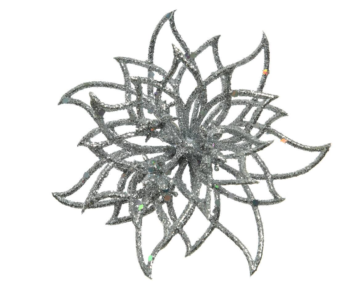 Decoris - Decoris - Fleur en plastique sur clip Argent - Ø.14 x H.5 cm