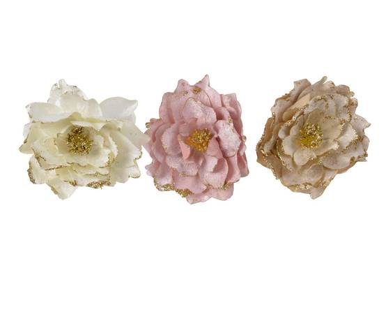 Decoris - Decoris - Fleur polyester à paillettes sur clip Ø.16 x H.8 cm