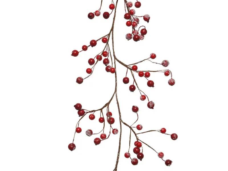 Decoris - Guirlande de Baies rouges avec neige et paillettes L.130 cm - Image 1