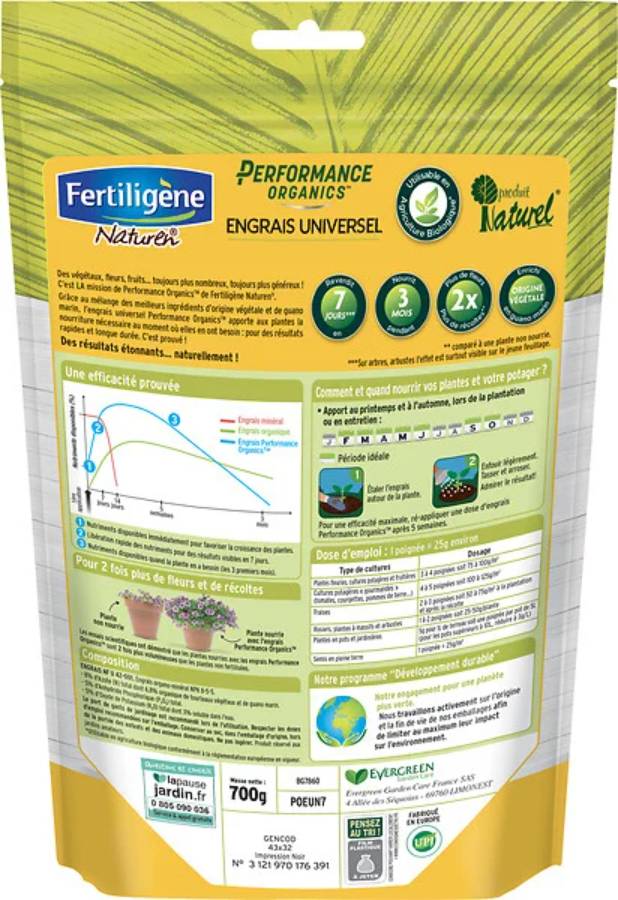 Fertiligène Naturel - Engrais Universel UAB 700 g Performance Organics - FERTILIGÈNE - Imagen 1