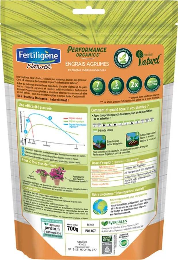 Fertiligène Naturel - Performance Organics Engrais agrumes, plantes med UAB 700g - Imagen 2