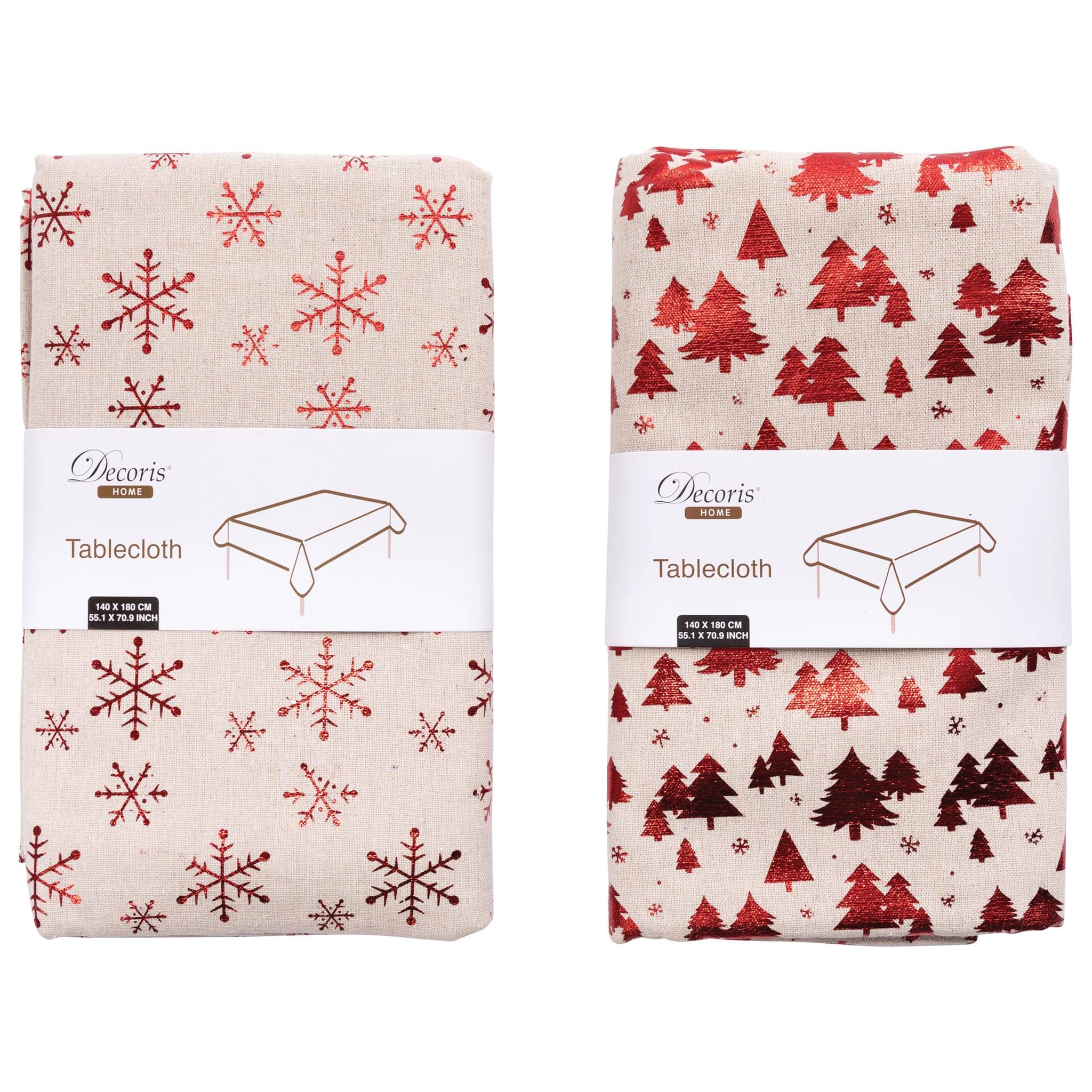 Kaemingk - Nappe tissu imprimé sapin et flocon blanc/rouge - Image 1