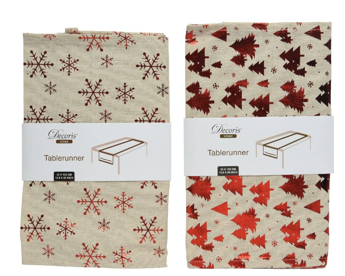 Decoris - Chemin de table polyester L. 150 x l. 32 cm - assortiment 2 pièces