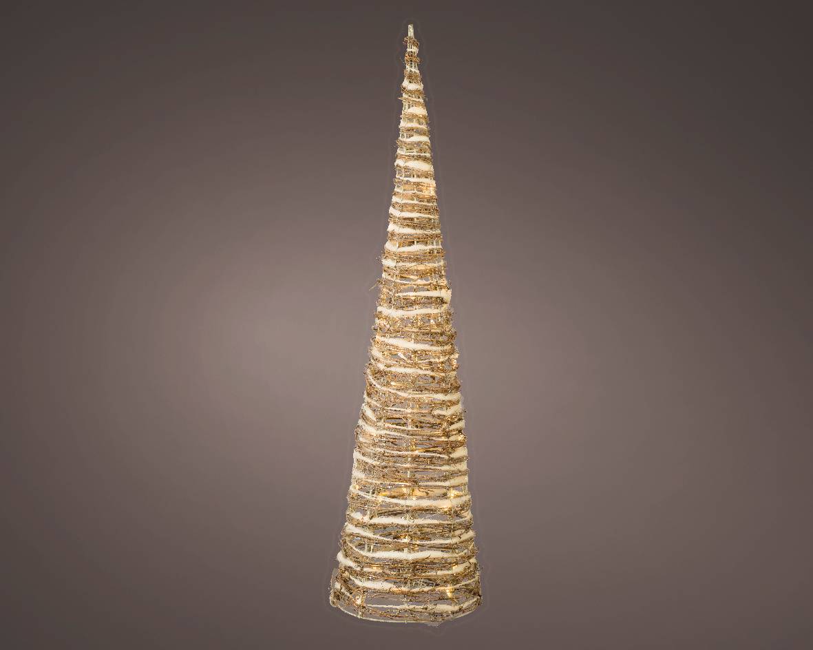 Luminéo - Luminéo - Pyramide LED avec neige en rotin L.17 x l.17 x H.60 cm - Imagen 2