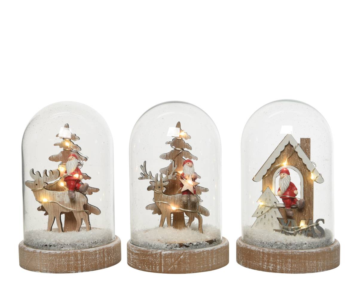 Scénette lumineuse LED en bois sous cloche LED Ø.9,5 x H.15,50 cm