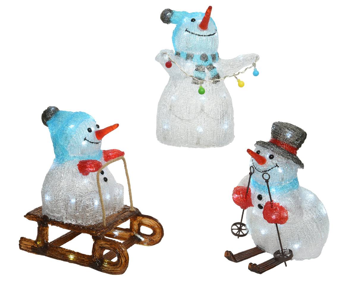Bonhomme de neige lumineux LED extérieur acrylique H.32,5 cm