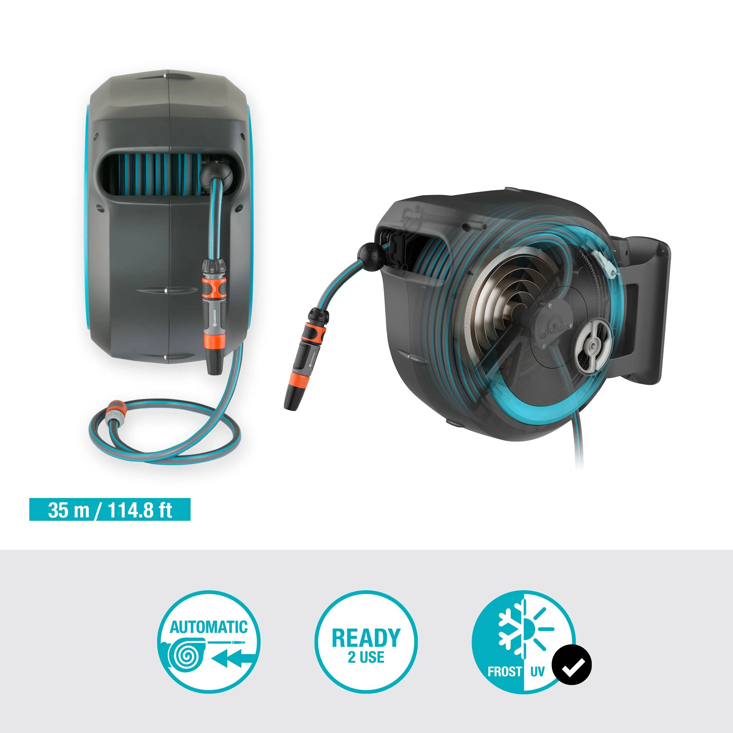 Gardena - Dévidoir automatique mural RollUp XL L. 35 m gris et bleu - Gardena - Image 9