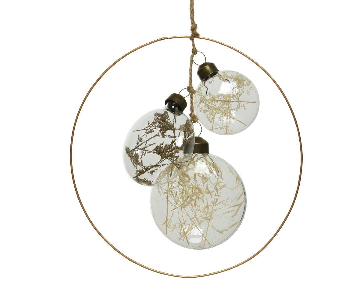 Decoris - Suspension Anneau avec Boules transparentes en verre Ø.17,5 cm