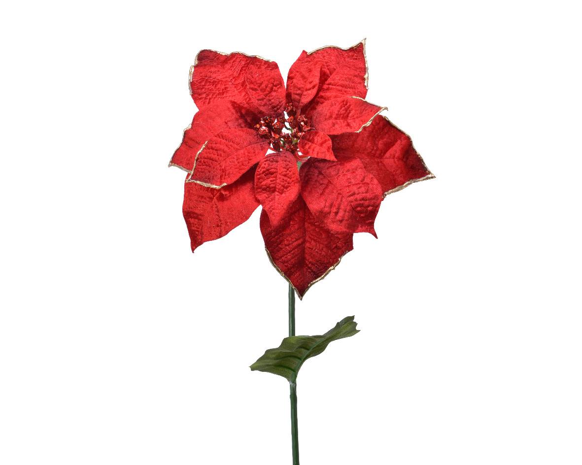 Decoris - Decoris - Poinsettia en polyester Rouge Noël Ø.25 x H.70 cm