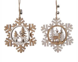 Decoris - Figurines bois Noël flocons renne 12 x 0,7 x 12 cm - DECORIS