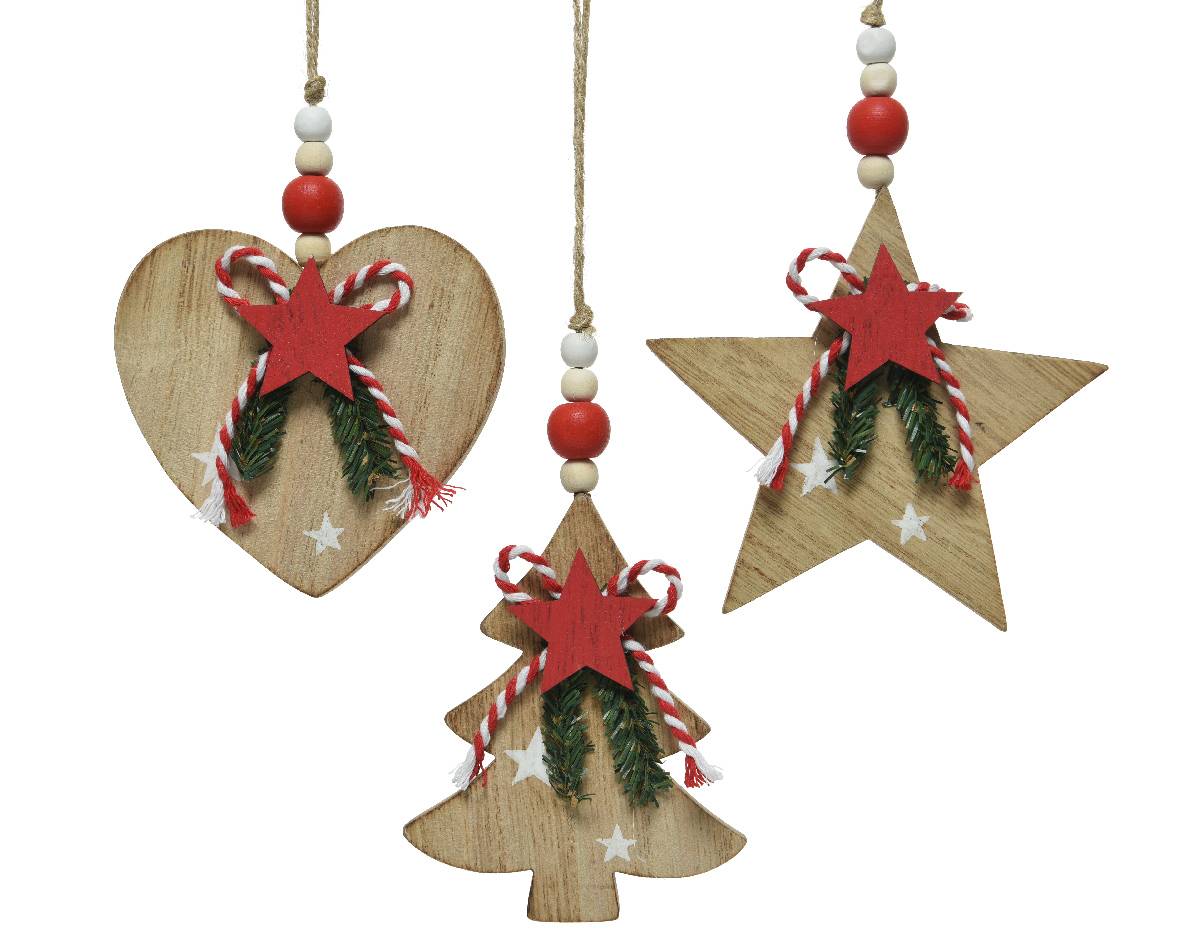 Decoris - Figurine MDF naturel suspension perles L.12 x l.0,90 x H.23 cm