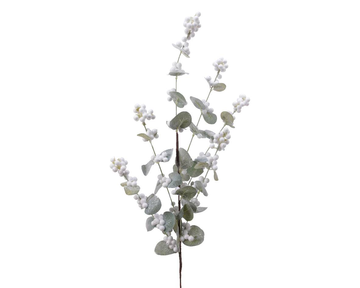 Decoris - Decoris - Branche Baies blanches et Eucalyptus pailletée H.75 cm