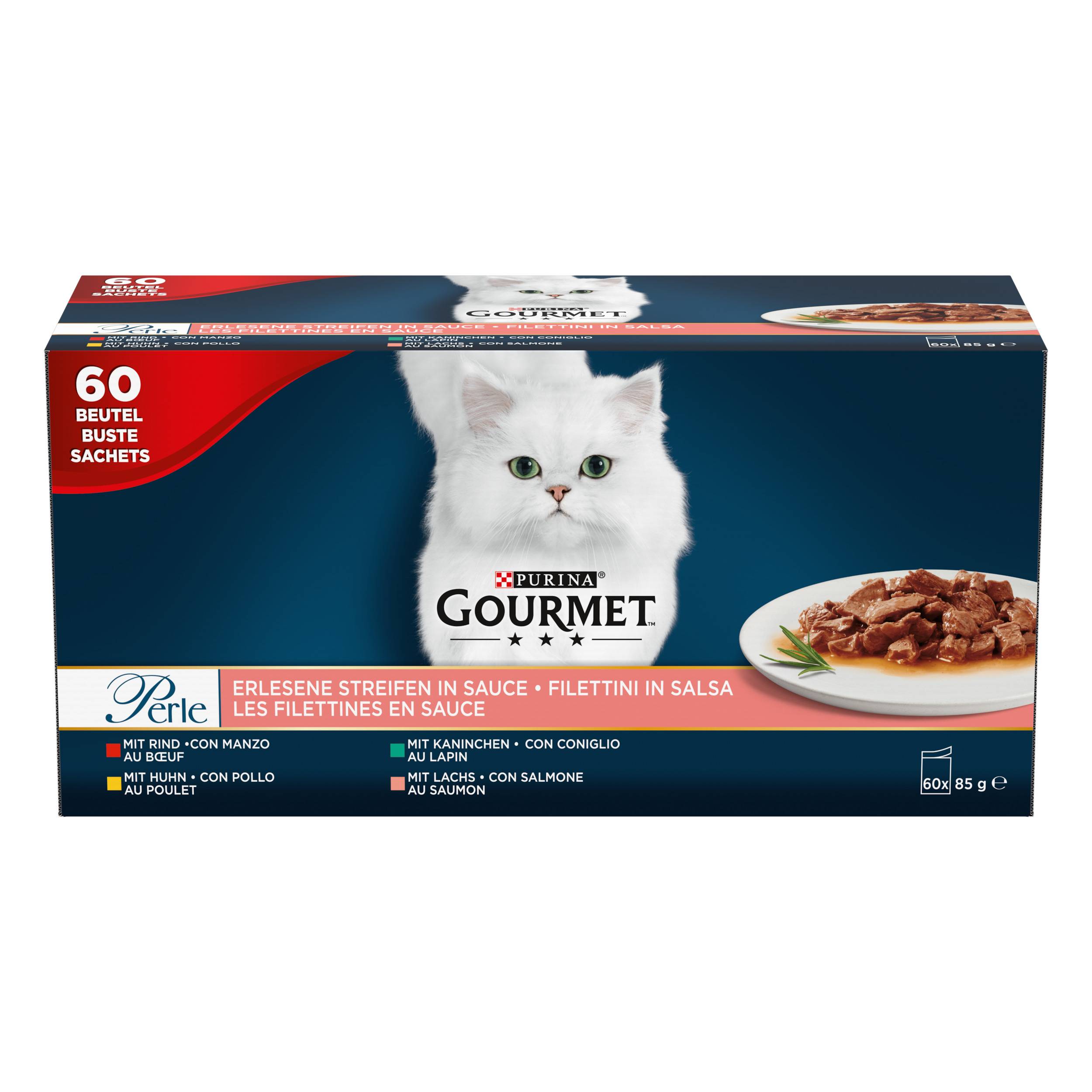 Purina Gourmet - Sachets chat Les Filettines en Sauce Multivariété 60x85 g- GOURMET PERLE