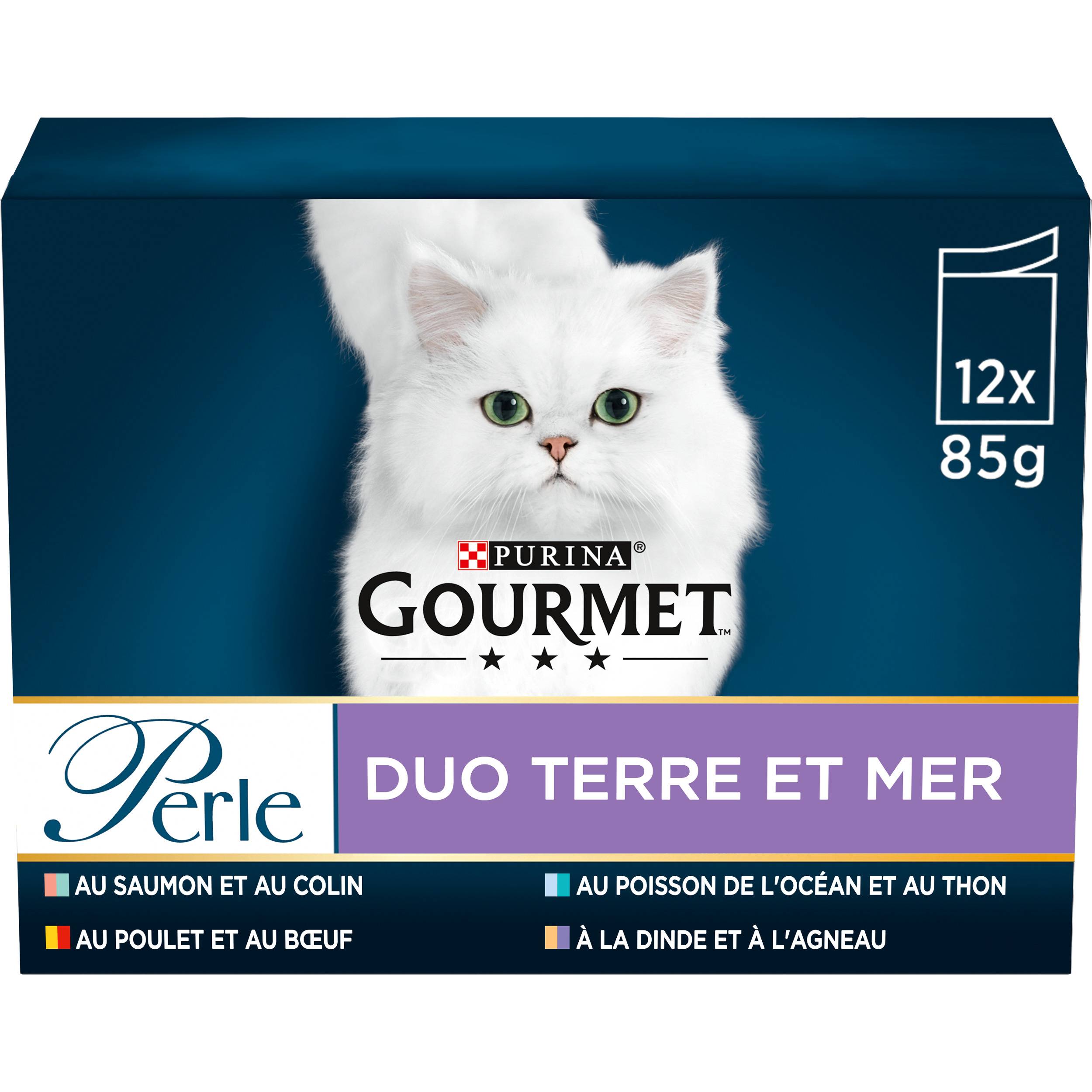 Purina Gourmet - Pâtées chat Perle Duo Terre et Mer 12x85 g - GOURMET