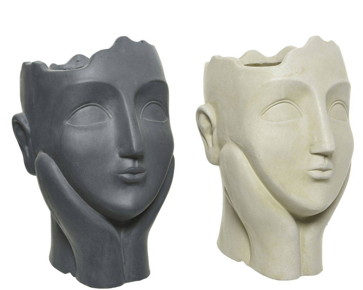 Macetero Rostro Mujer en fibra de arcilla L.27 x l.21 x H.34,5 cm