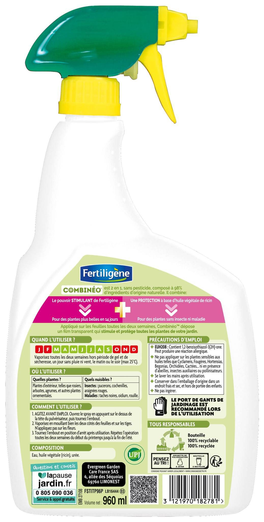 Fertiligène - Combinéo stimule et protège toutes plantes 800ml +20% gratuit - Imagen 2