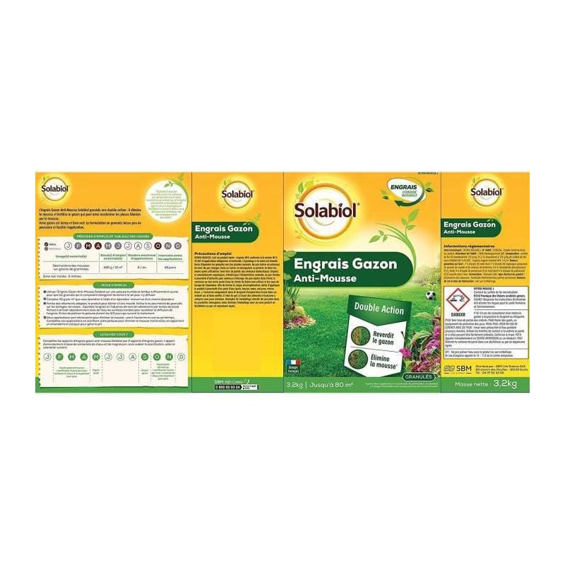 NONAME - Engrais gazon anti-mousse action double 3,2 kg vert - Solabiol - Imagen 3