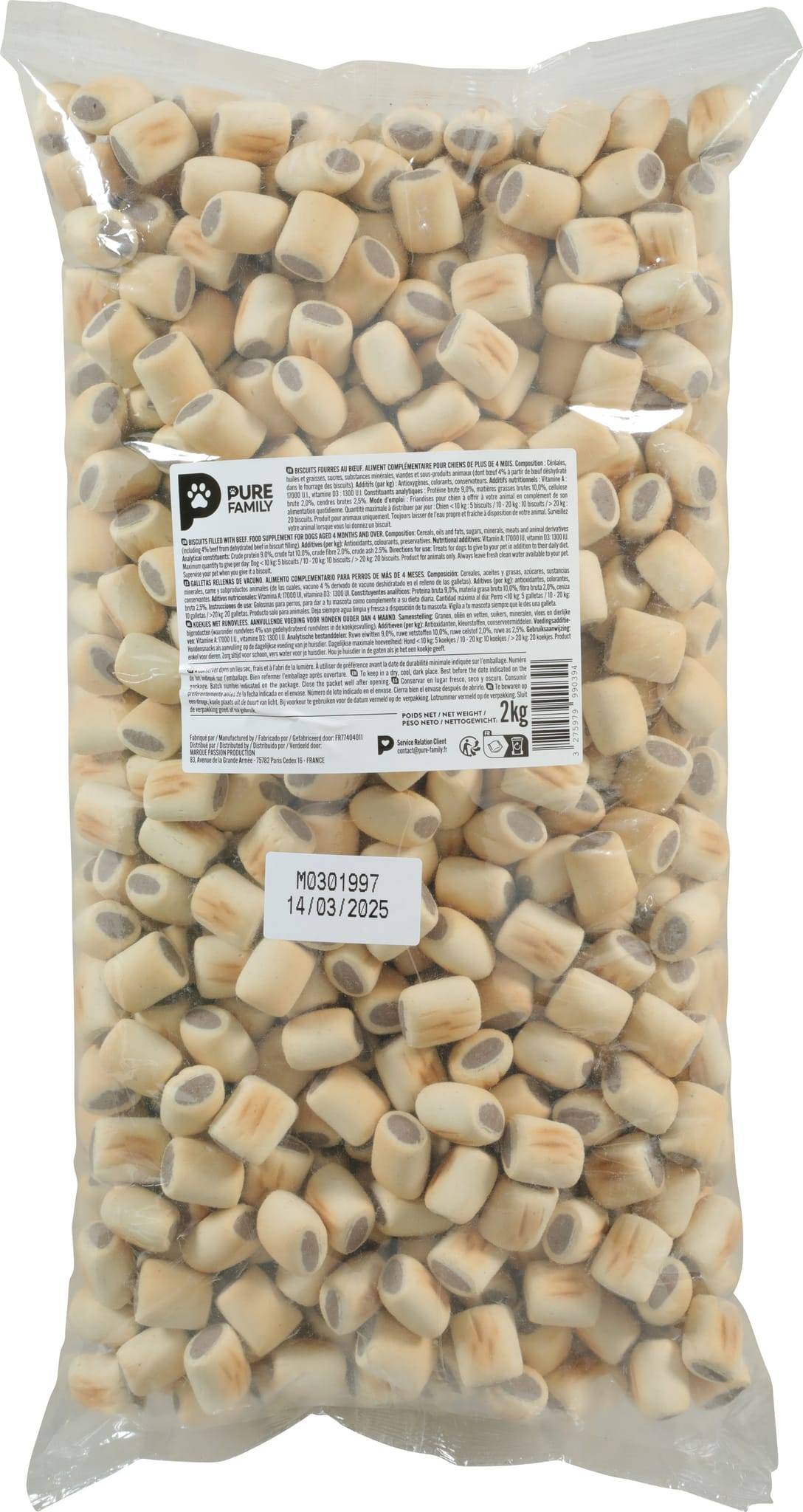 Pure Family - Galletas rellenas para perro con carne de res 2kg - Pure Family