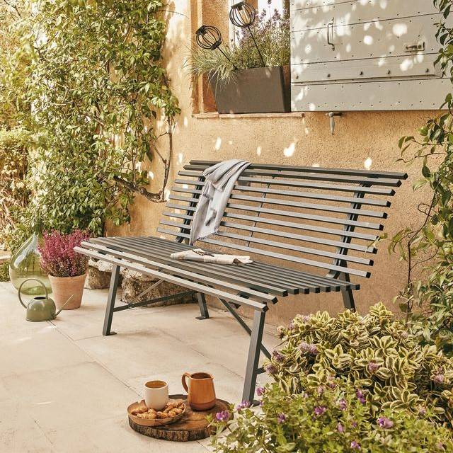 Ecloz - Banc de jardin acier anthracite 3 places Dauphine ECLOZ - Imagen 1