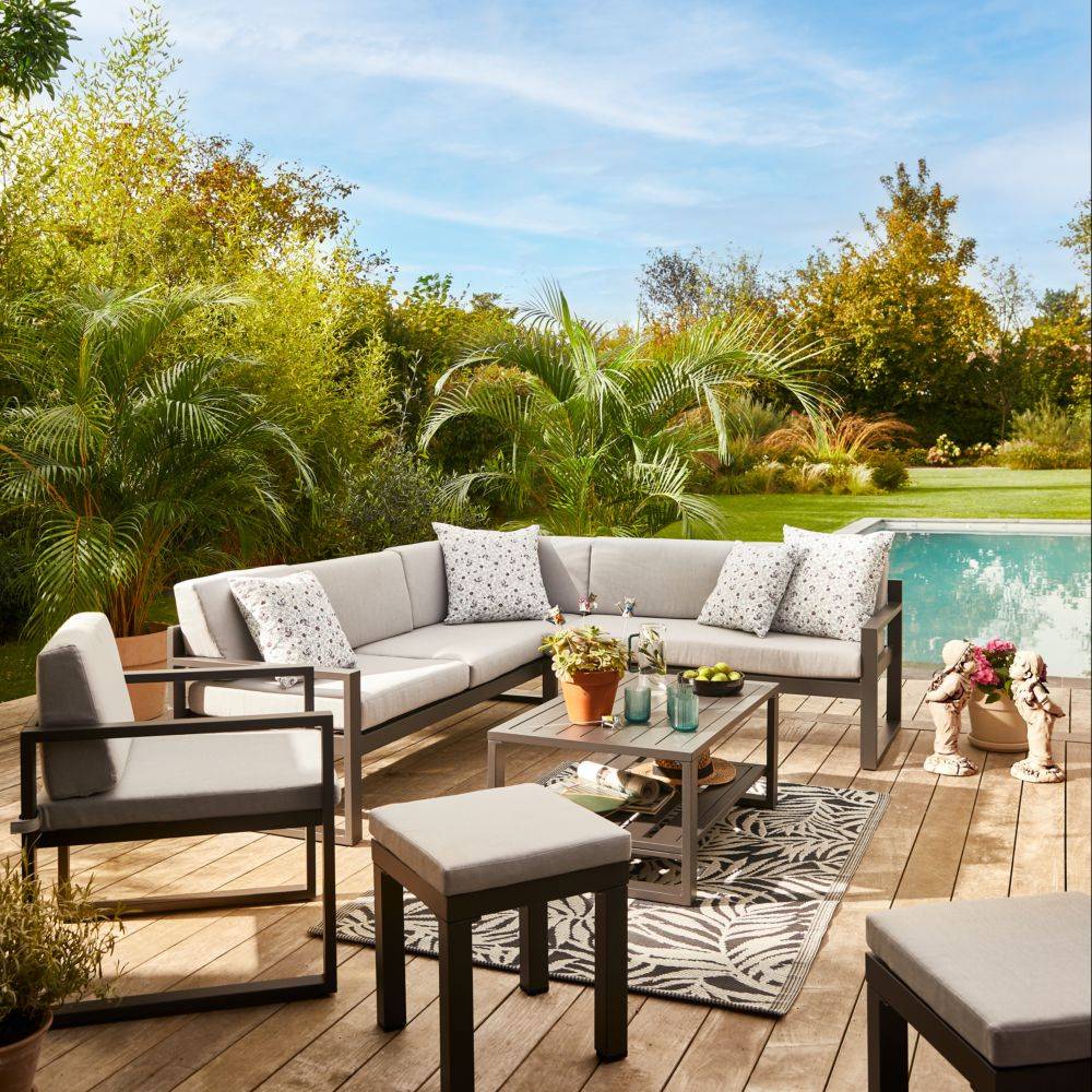 Ecloz - Salon de jardin aluminium anthracite et gris 8 personnes Miami ECLOZ - Image 1