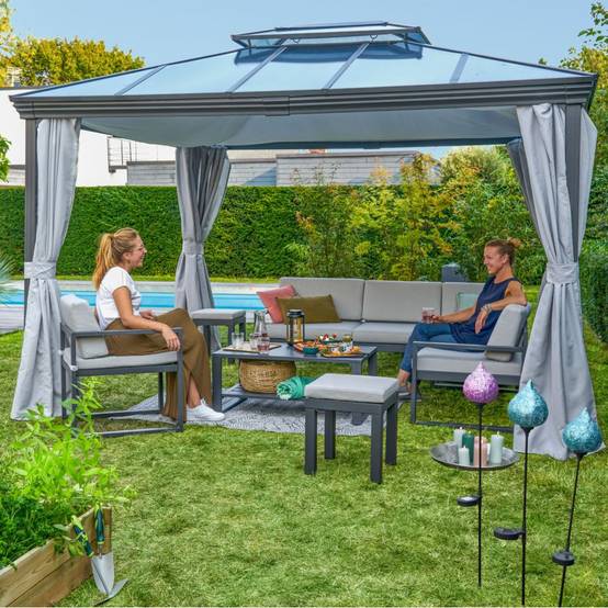 Ecloz - Salon de jardin aluminium anthracite et gris 8 personnes Miami ECLOZ - Image 2