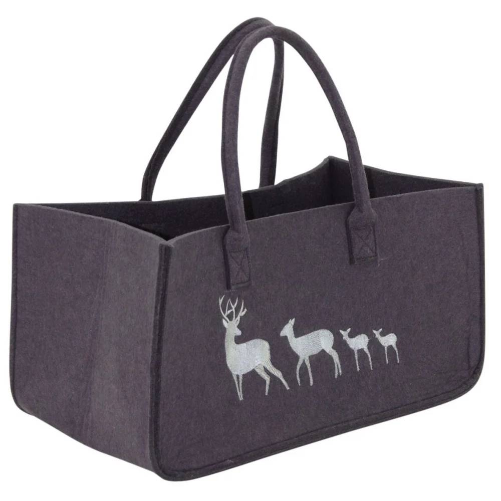 Aubry Gaspard - Bolsa para leña Fieltro Yute Gris ø 37 x 43 cm Ciervos - AUBRY GASPARD - Imagen 1