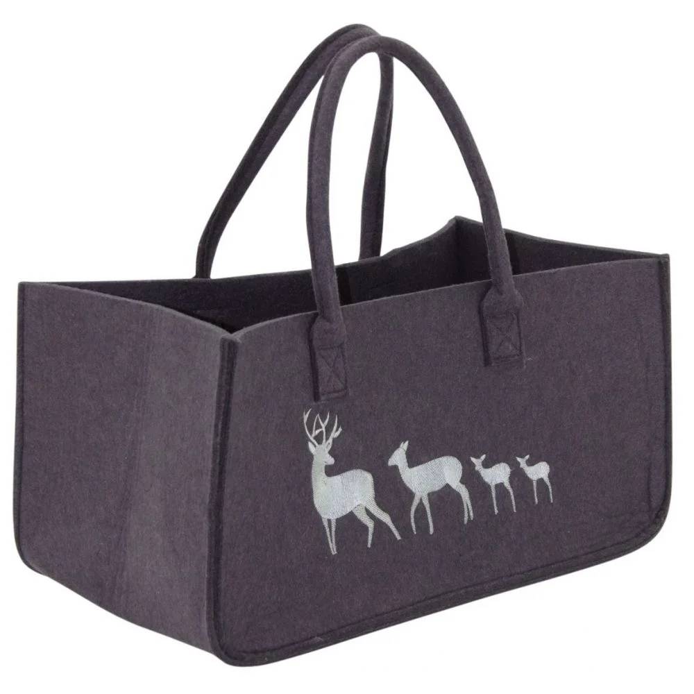 Aubry Gaspard - Bolsa para leña Fieltro Yute Gris ø 37 x 43 cm Ciervos - AUBRY GASPARD - Imagen 2