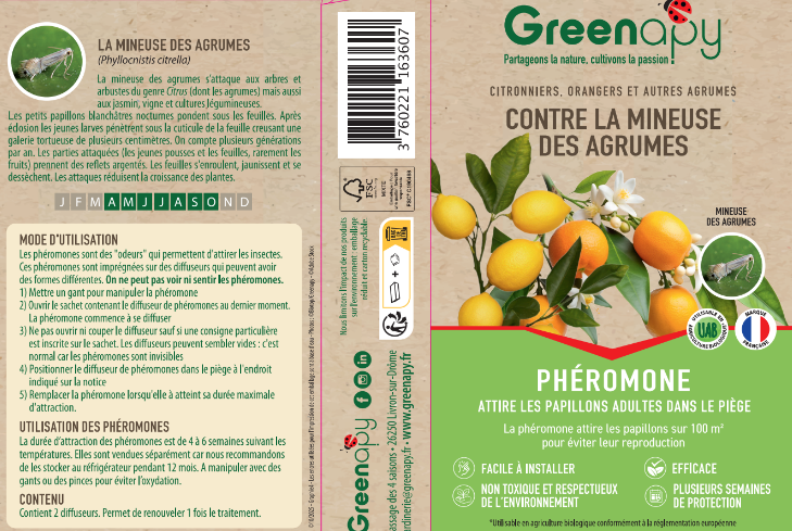 Greenapy - Phéromone Mineuse des agrumes Phyllocnistis citrella boîte de 2 capsules - Greenapy - Imagen 1