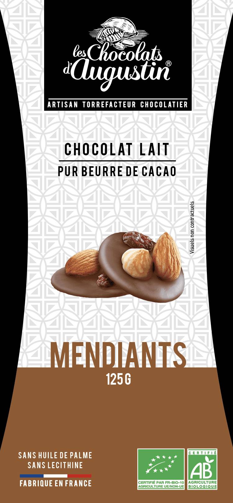 Mendiants de chocolat lait amandes, noisettes, raisins secs 125 g - Image 1