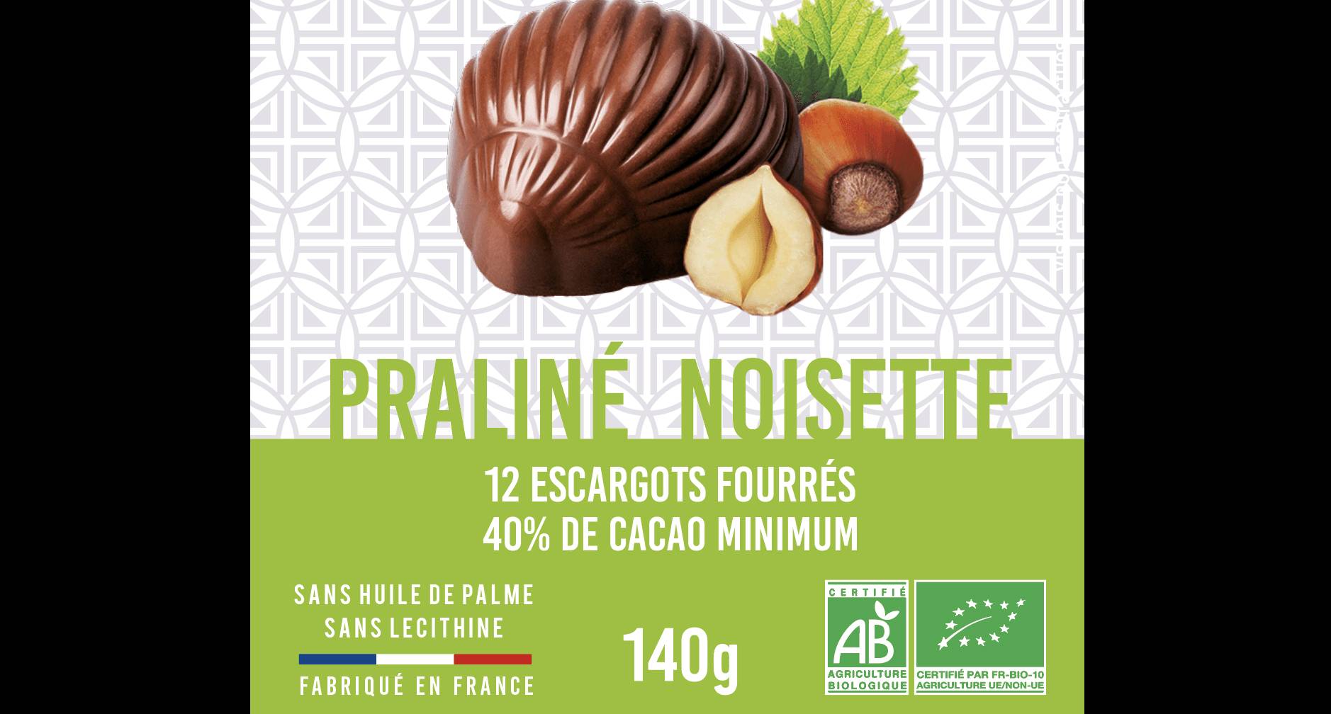 Ballotin d'escargots chocolat lait praliné noisette 140 g - Image 1