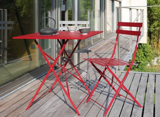 Pro Loisirs - Table de jardin carré pliante acier rouge 2 personnes Cuba Proloisirs - Image 3